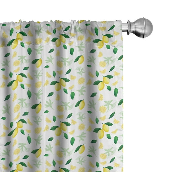 Ambesonne Lemon Curtains, Summer Juicy Slices Branch, Pair of 28"x63", Yellow Green and White