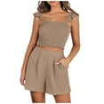 thumbnail image 2 of Riforla Chic Teen Girl's Sweet Ruffle Strap Tank Top & Casual Shorts Set 2 Piece Sets for Women Khaki L, 2 of 9