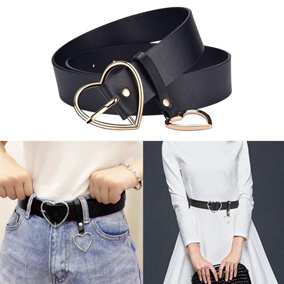 Women Leather Belts Pants Fashion Dress Belt Waistband with Buckle Gold