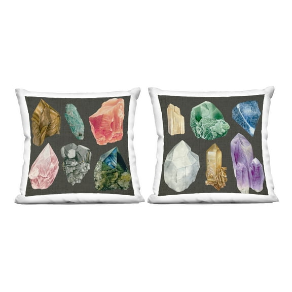 Stupell Industries Various Gemstones on Black 18" x 18" STEM Abstract Polyester Decorative Pillow Set, Zip Closure 2 Count