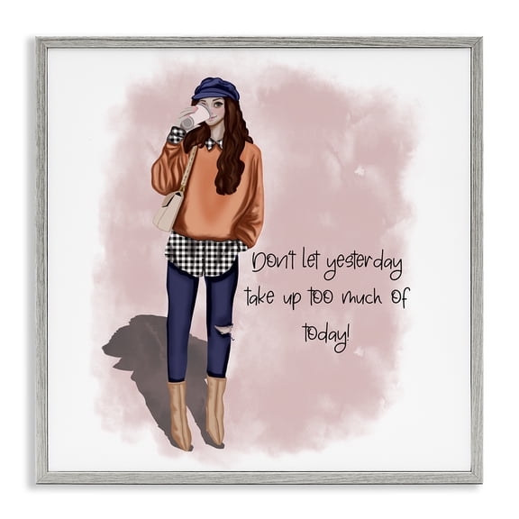 Stupell Industries Modern Inspirational Phrase Girl Gray Framed Giclee Art, 12 x 12, by Saba Rauf
