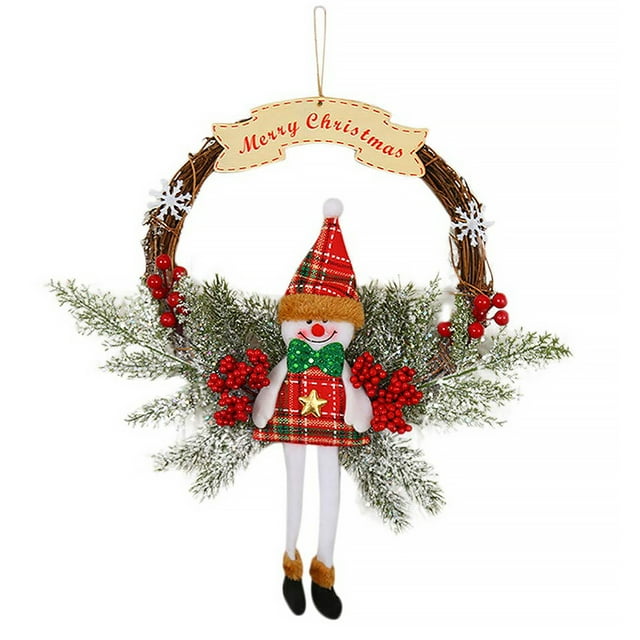 Guirnalda de puerta de Navidad con muñeca, decoración de Navidad, adorno colgante, decoración navideña, guirnalda, puerta, colgantes de Kits de decoración para fiestas muñeco de nieve L