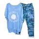 thumbnail image 1 of ICHUANYI Clearance Women's Print Crewneck Half Sleeve Pullover Shirt Tops + Pants Trousers Set(Blue, S) ICHUANYI WER2023080907013, 1 of 6