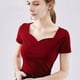 thumbnail image 2 of Camiseta de mujer manga corta corazón con cuello en v algodón color sólido top, rojo, s Vogacara AP001286-13B, 2 of 7