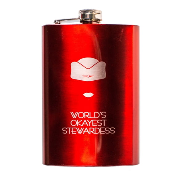 8oz RED World's Okayest Stewardess Flask L1