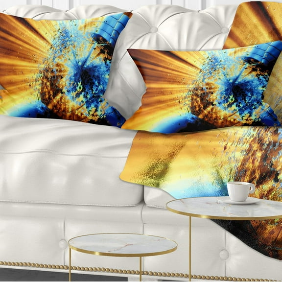 Designart Fractal 3D Blue Brown Burst - Contemporary Throw Pillow - 12x20