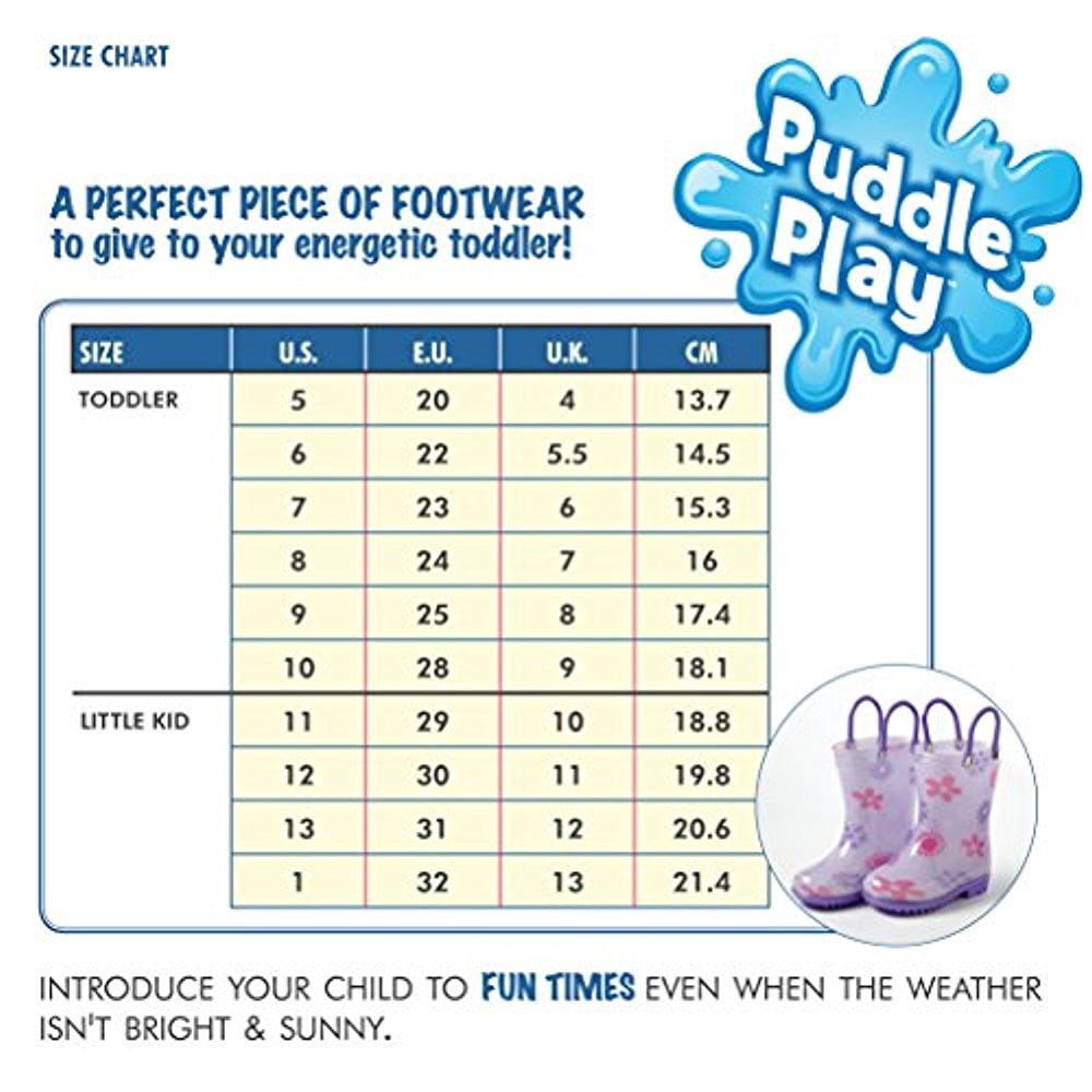 Puddle Play Children's Girls' Flower shapes Printed Waterproof Easy-On Rubber Rain Boots (Toddler/Little Kids)