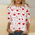 thumbnail image 2 of WREESH Womens 3/4 Sleeve Tops Valentine's Tie-Dye Heart Graphic T-Shirts Blouses Fashion Spring Summer Crew Neck Shirts White, 2 of 5
