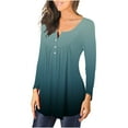 thumbnail image 3 of Women's Fall Henley V Neck Button Up Tunic Tops Flowy Long Sleeve T-Shirts Gradient Printed Blouse for Leggings, 3 of 5