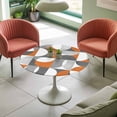 thumbnail image 4 of Mid Century Geometric Elastic Fitted Round Table Cover Abstract Modern Orange Waterproof Outdoor Tablecloth for Holiday Party, Picnic, Patio & Dining Fits Tables Up to 36"-44", 4 of 8