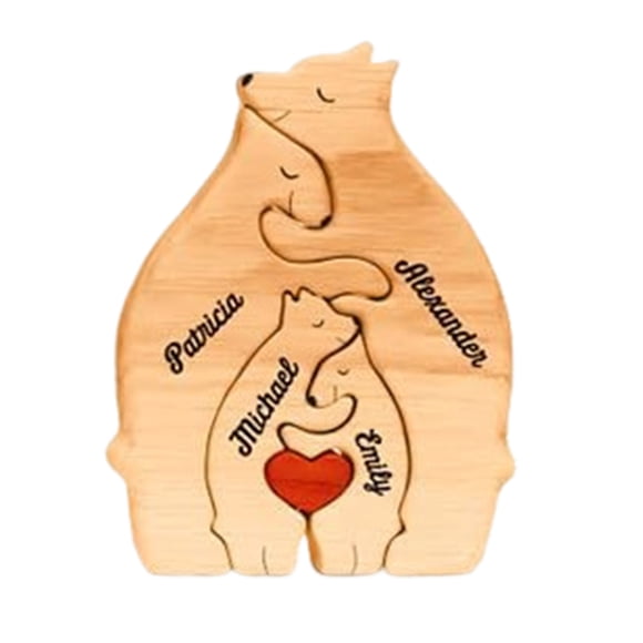 Primegos Casse-Tête Familial d'Ours en Bois Ornement Familial d'Ours de Table Casse-Tête Familial d'Ours à Câliner Figurine pour Centre de Table Cadeau pour Parents