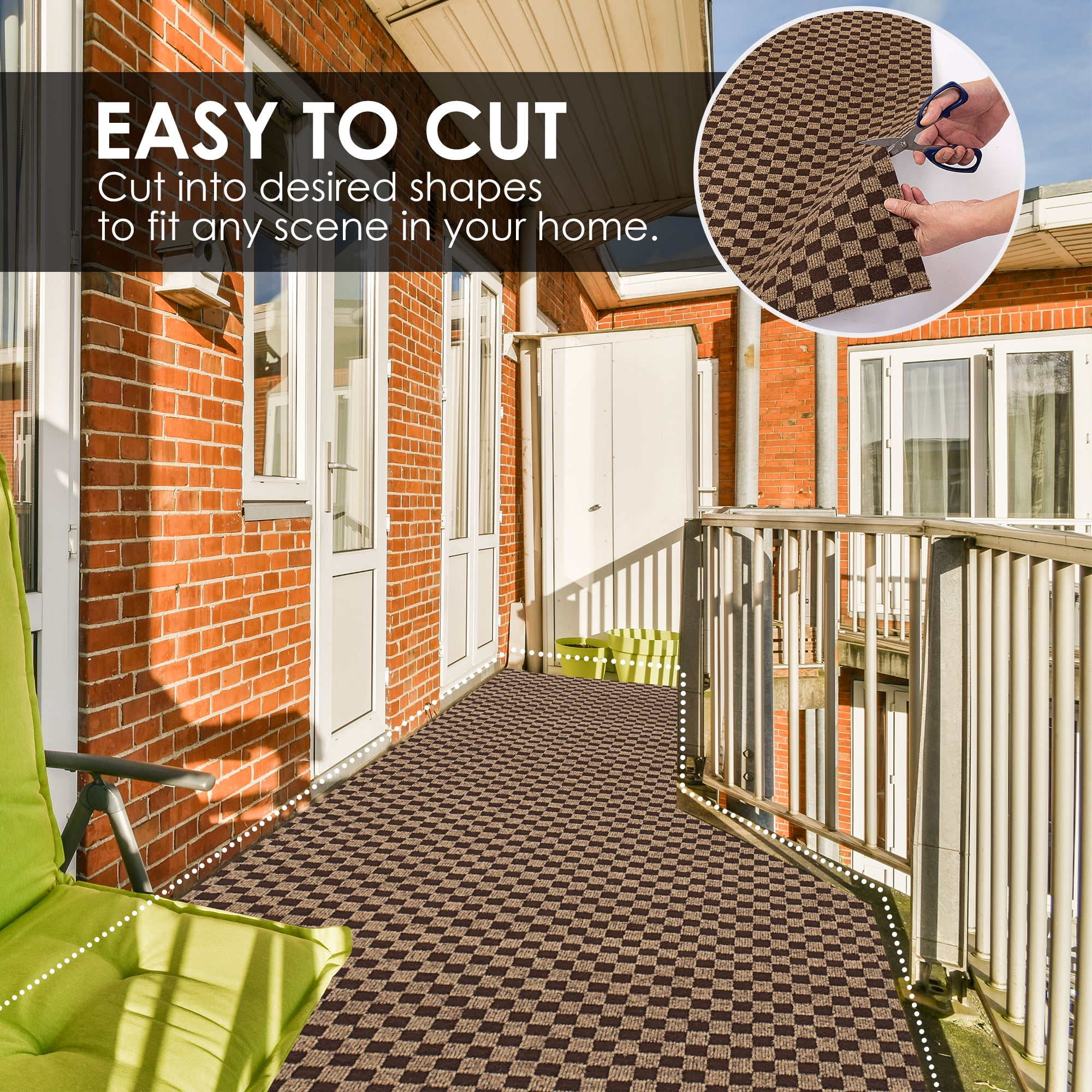 Koloko Outdoor Runner Rug Indoor Non-Slip Area Rugs Custom Size Carpet Runners with Rubber Backing Mat for Hallway Kitchen Entryway Garage Laundry Check Brown, 2ft x 17ft