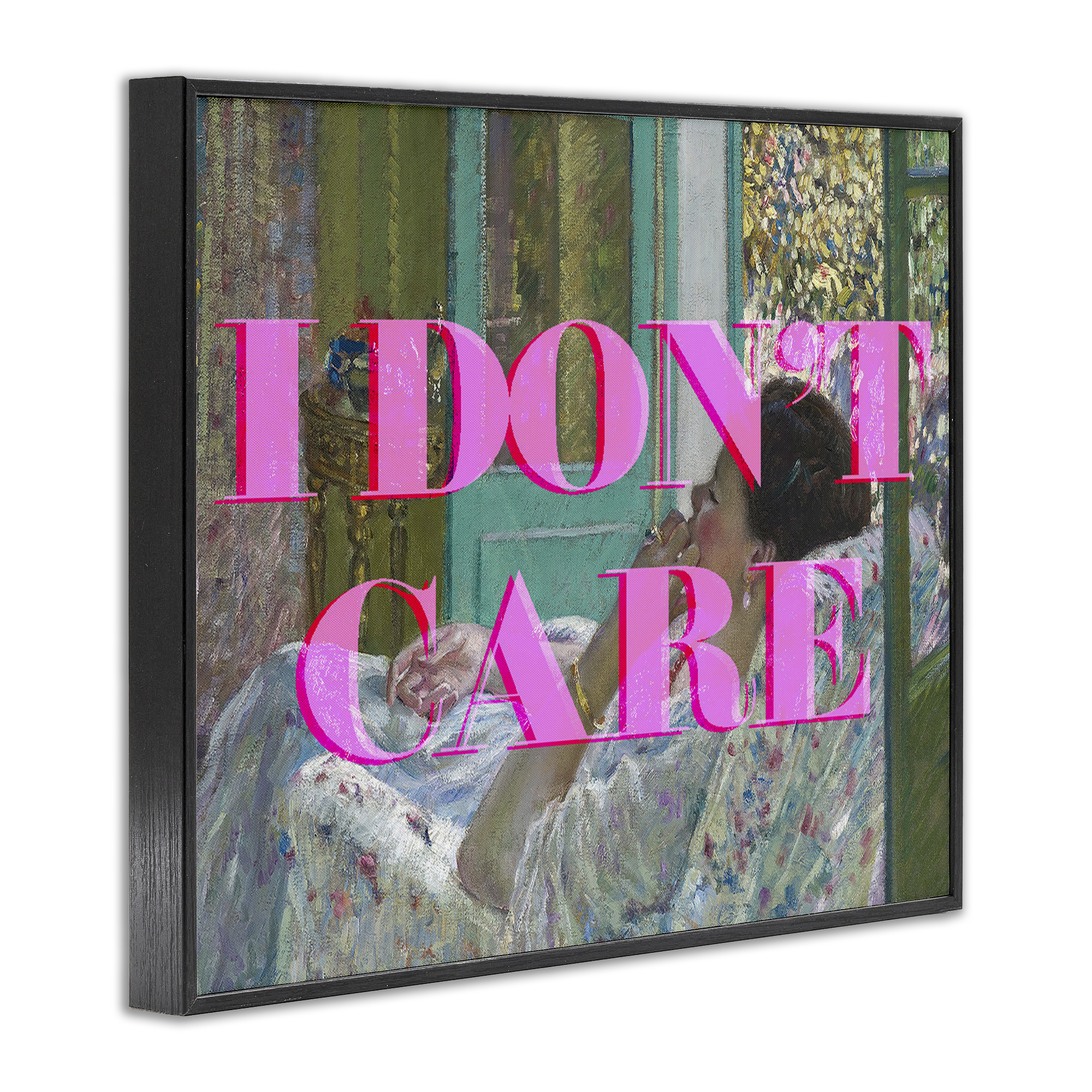 I Don't Care over Classic Painting Black Framed Giclee Art, design by Lil' Rue