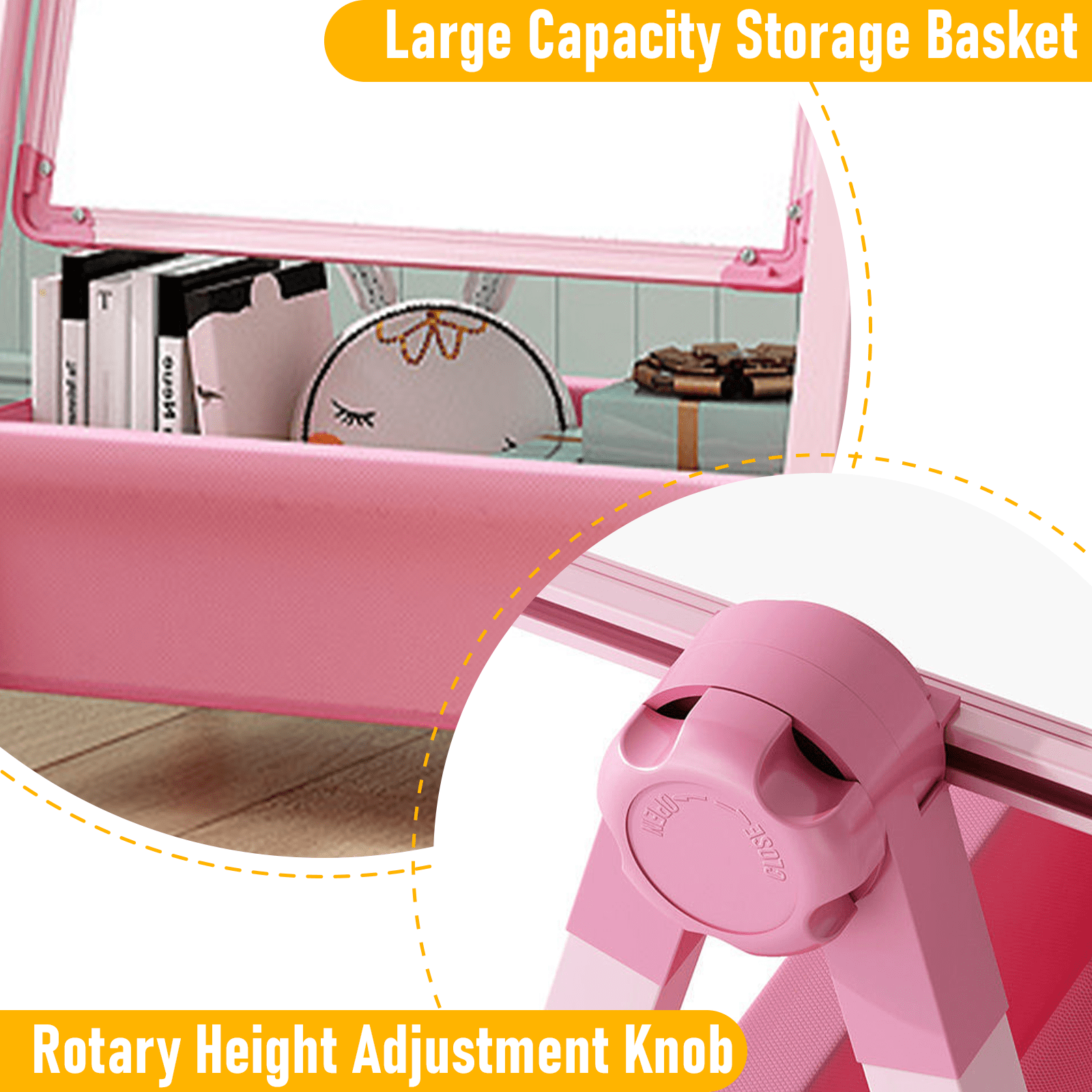 Art Easel for Kids, Double Sided Magnetic Kids Easel, Adjustable 360°Rotating Whiteboard & Chalkboard for Boys and Girls, Pink