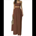 thumbnail image 1 of Conjunto de 2 Piezas para Mujer, Sin Mangas, con Tirantes, Corte A, Falda Maxi, Informal, Plisada, Estilo , Estilo Bohemio, con Bolsillo. Marrón S, 1 of 9