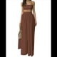 thumbnail image 1 of Conjunto de 2 Piezas para Mujer, Sin Mangas, con Tirantes, Corte A, Falda Maxi, Informal, Plisada, Estilo , Estilo Bohemio, con Bolsillo. Marrón S, 1 of 9
