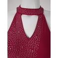 thumbnail image 5 of CHICTRY Womens Halter Backless Figure Skating Dress Sparkling Rhinestone Gymnastics Skirted Leotard Burgundy XL, 5 of 7