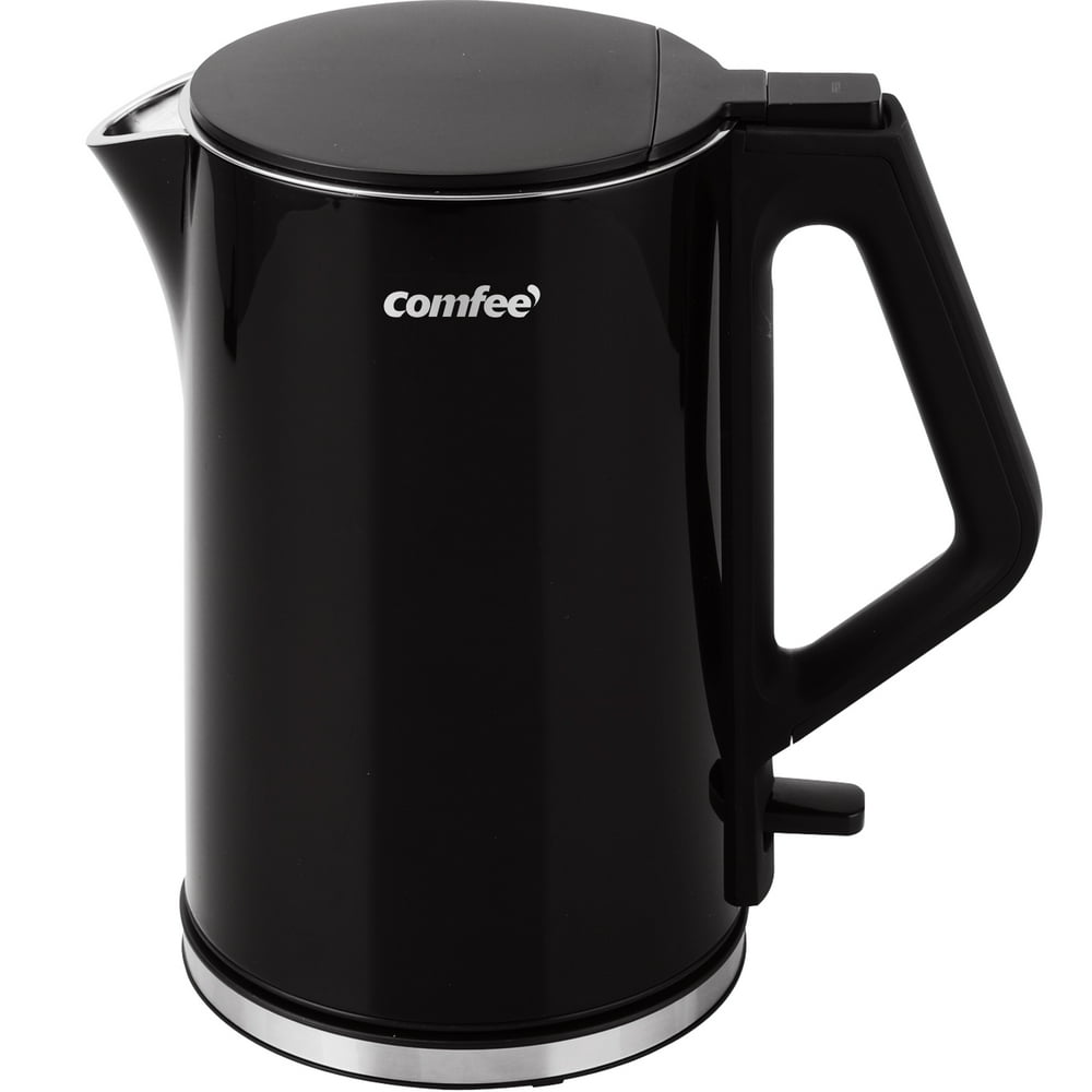 COMFEE' 1.5L Double Wall Electric Kettle with Stainless Steel Inner Pot and Lid. Cool Touch/BPA