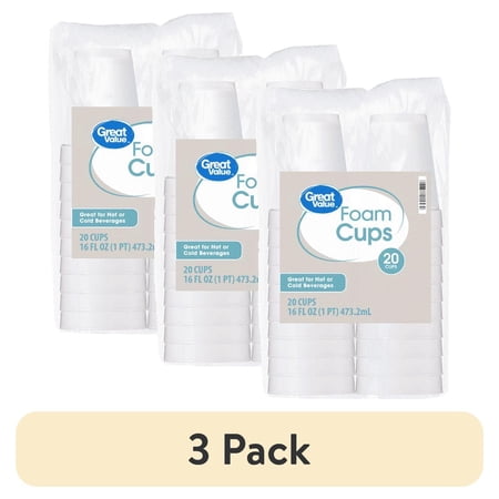 (3 pack) Great Value Foam Cups, 16 oz, 20 Count