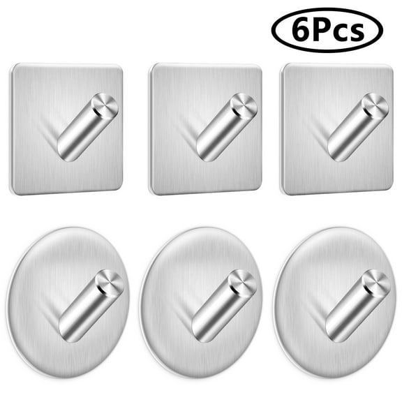 6 Packs Adhesive Hooks Hat Hooks Hanger for Wall, Strong Waterproof Stainless Steel Wall Hangers Sticky Hooks for Hanging Bathroom Kitchen Stick on Wall Hooks
