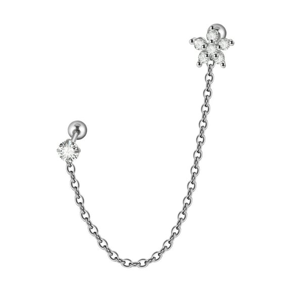 FENOHREFE Silver Color Chain Studs Earrings Fashionable Zircon Flower Crowns Long Piercing Earring Ear Rings Jewelry for Daily Wea