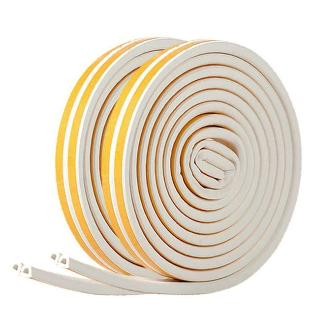 Langgg 2 Rolls Weather Stripping All-Climate D-Type Self-Adhesive Foam Seal Strip for Doors Windows Sound Insulation White