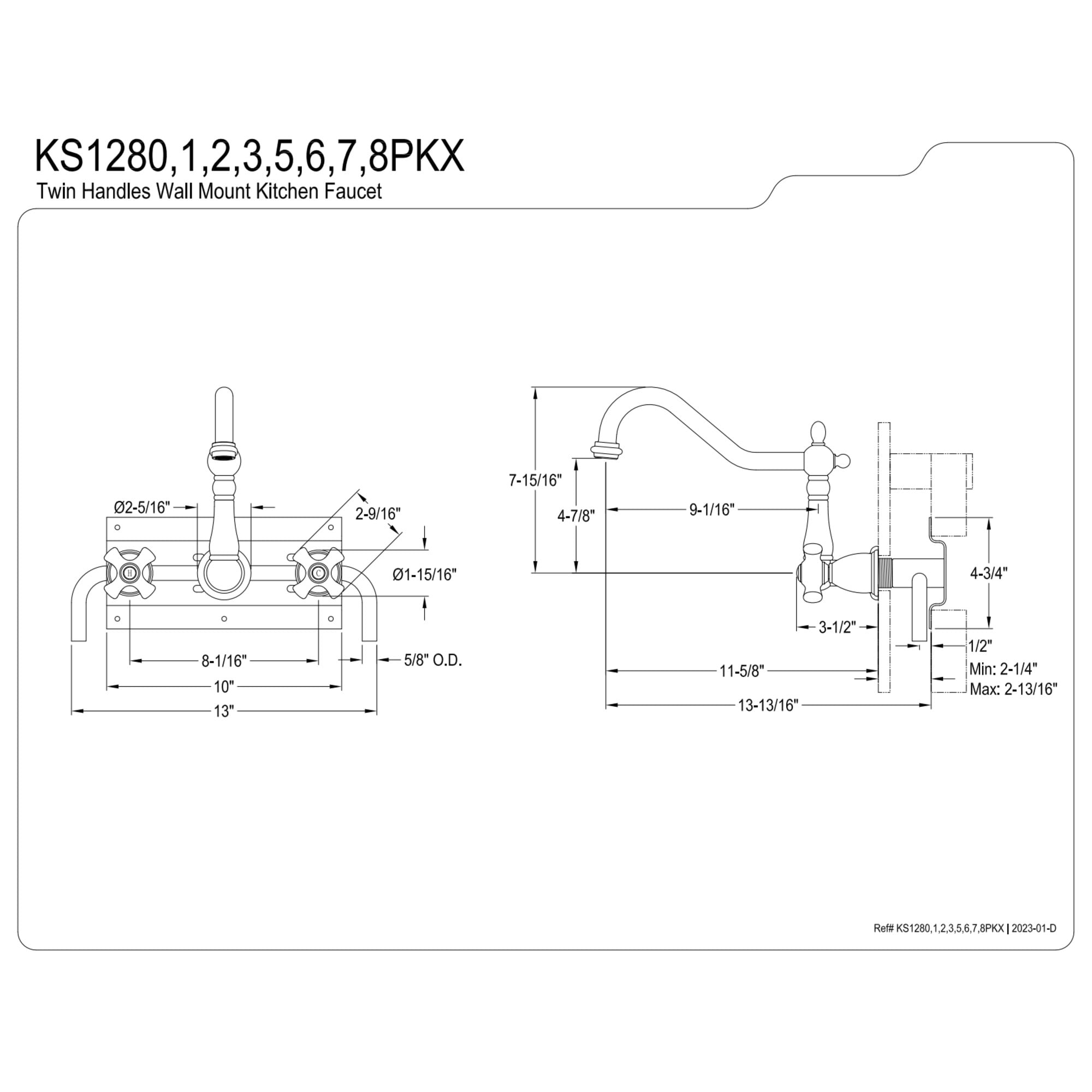 Kingston Brass KS1283PKX Duchess Double-Handle Wall-Mount Kitchen Faucet, Antique Brass
