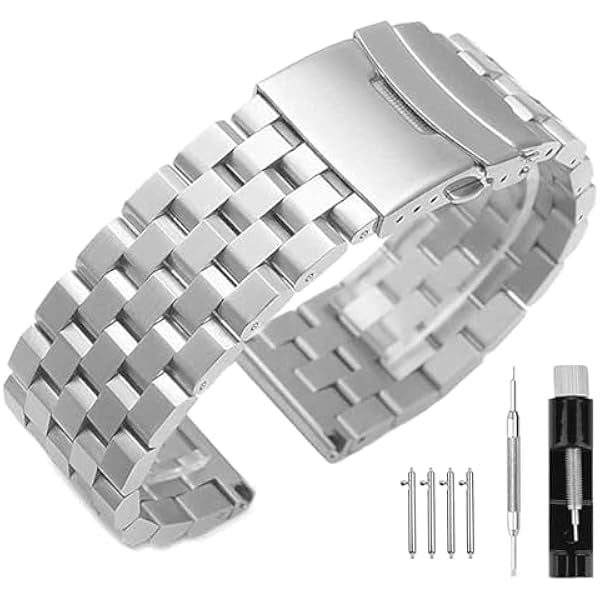 wonima11 Brushed Metal Watch Bands for Men Women Solid Stainless Steel Watch Band 18/20/22/24/26mm Watch Bracelet Strap Deployment Double Lock Deployment Buckle Black Silver Blue Gold