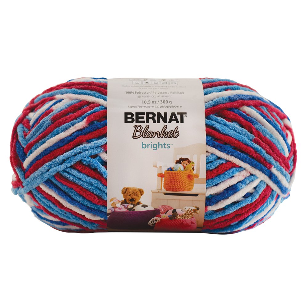 Bernat Blanket Brights Yarn, Red, White Boom, 10.5oz(300g), Polyester