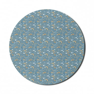 Floral Mouse Pad for Computers, Winter Style Botanical Bloom Flowers in Pastel Tones, Round Non-Slip Thick Rubber Modern Gaming Mousepad, 8" Round, Blue Grey Multicolor, by Ambesonne