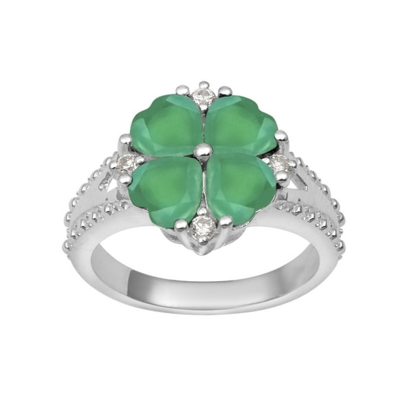 5 MM Heart Shape Green Onyx 925 Sterling Silver Women Cluster Valentines Day Gifts Ring