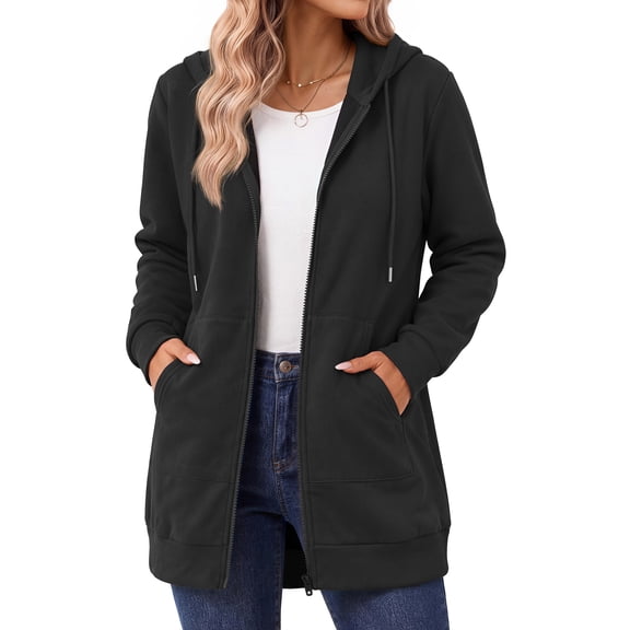 MOSHU Women Zip Up Hoodies Long Sleeve Cotton Fleece Sweatshirts for Women Casual Hooded Jackets Fall Tops with Pockets