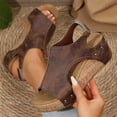 thumbnail image 4 of IEMIEMIEM Women's Wedge Sandals Dressy Summer Open Toe Espadrilles Platform Sandals Buckle Ankle Strap Wedge Sandals Leather Sandals Casual Low Wedges Walking Strappy Slip on Sandals Brown 10 Wide, 4 of 5
