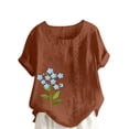thumbnail image 1 of Pisexur Hauts pour Femmes, Blouses Habillées Décontractées pour Femmes, T-shirt à Manches Courtes Imprimé en Lin Col Rond Grande Taille Café,S, 1 of 2