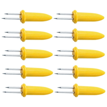 

Wesracia Kitchen Organization Snow Tip Stainless Steel Corn Cob Hold-er Skewers With Silicone Handle For BBQ Twin Prong Sweetcorn Hold-er Fork 5/10PC