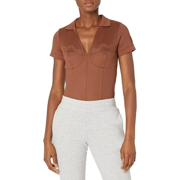 Fenty Puma By Rihanna Womens Polo Collar Bodysuit Shirt, Olive Branch, S