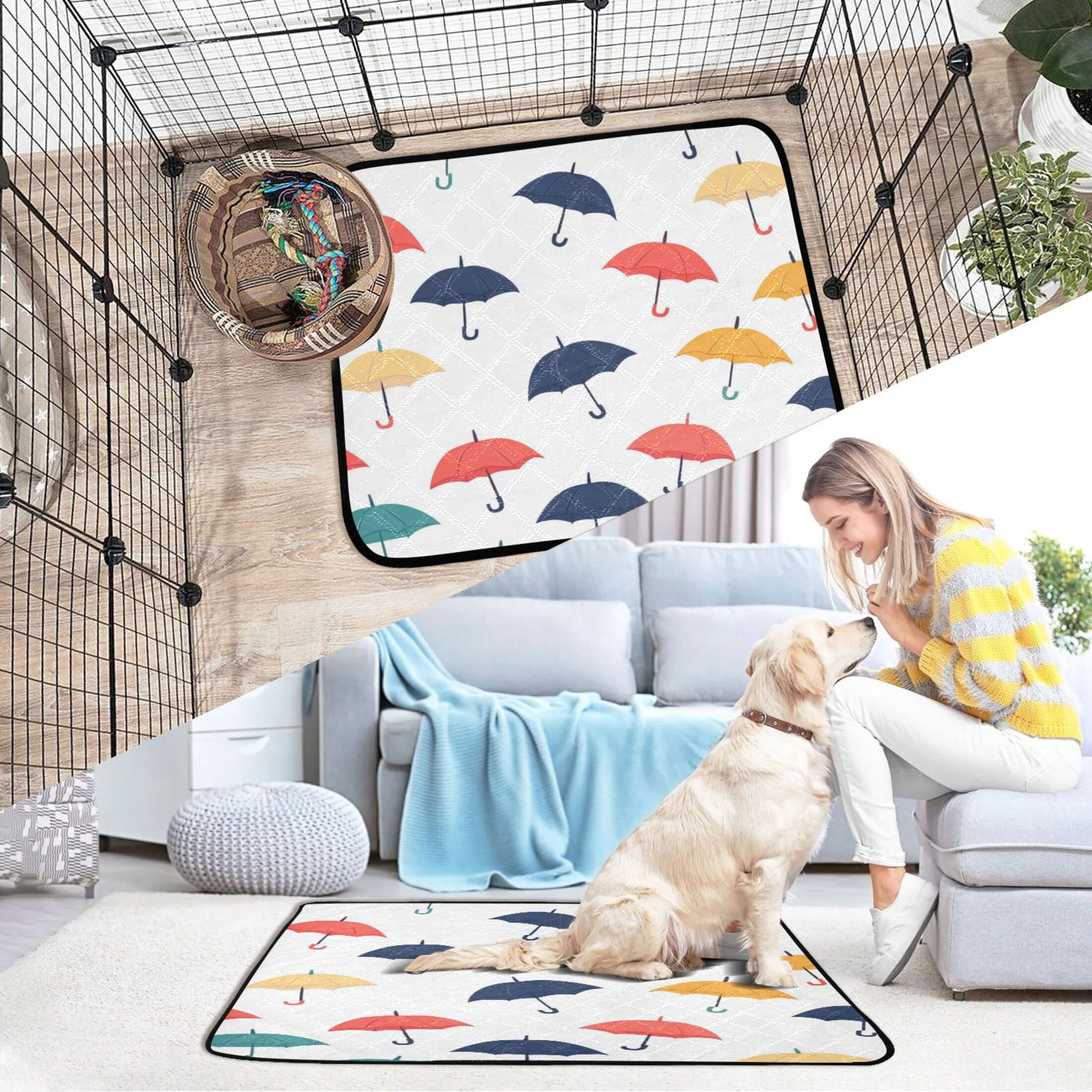 Washable Pet Pee Pads with Super Absorbent Reusable Training Pads for Dogs & Cats Colorful Umbrellas Pattern