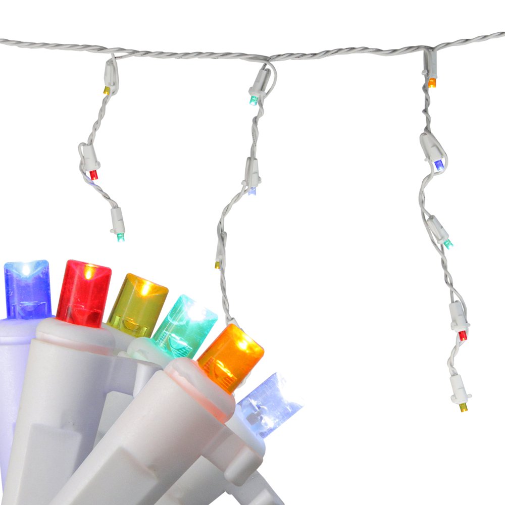60 MultiColor LED Twinkling Icicle Christmas Lights 8.5 ft White
