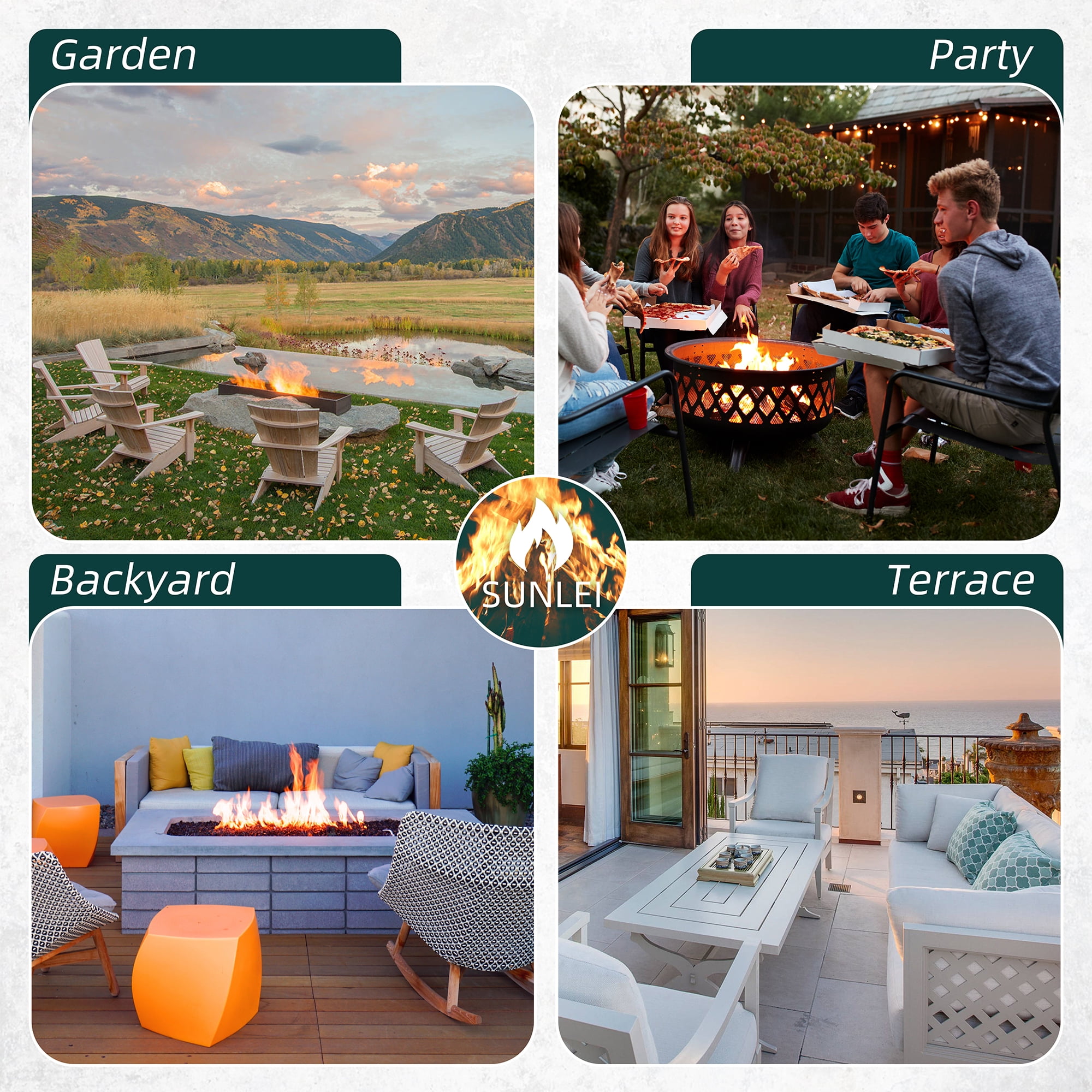 Walsunny 30" Propane Gas Fire Pit Table with Lid 50,000 BTU Square Outdoor Wicker Light Grey