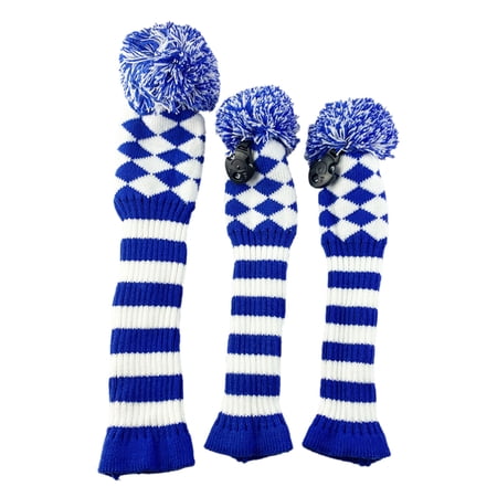 3pcs Golf Knitted Club Driver, Fairway Headcover Dark Blue White