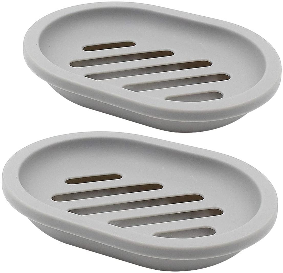 Gray Plastic Soap Dish with Drain, 2-Pack