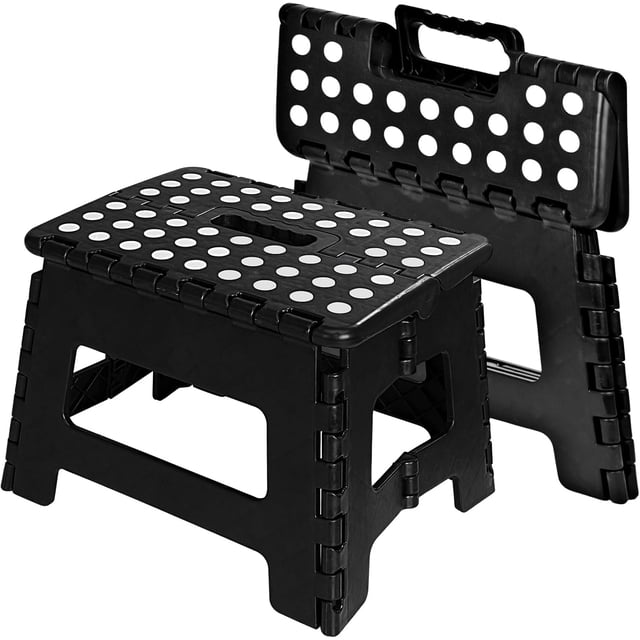 Banco Plegable, Taburete Plegable Portatil para Adultos, Banquito de Plástico Antideslizante, Hasta 300KG, Folding Step Stool para Baño, Conica (Negro)