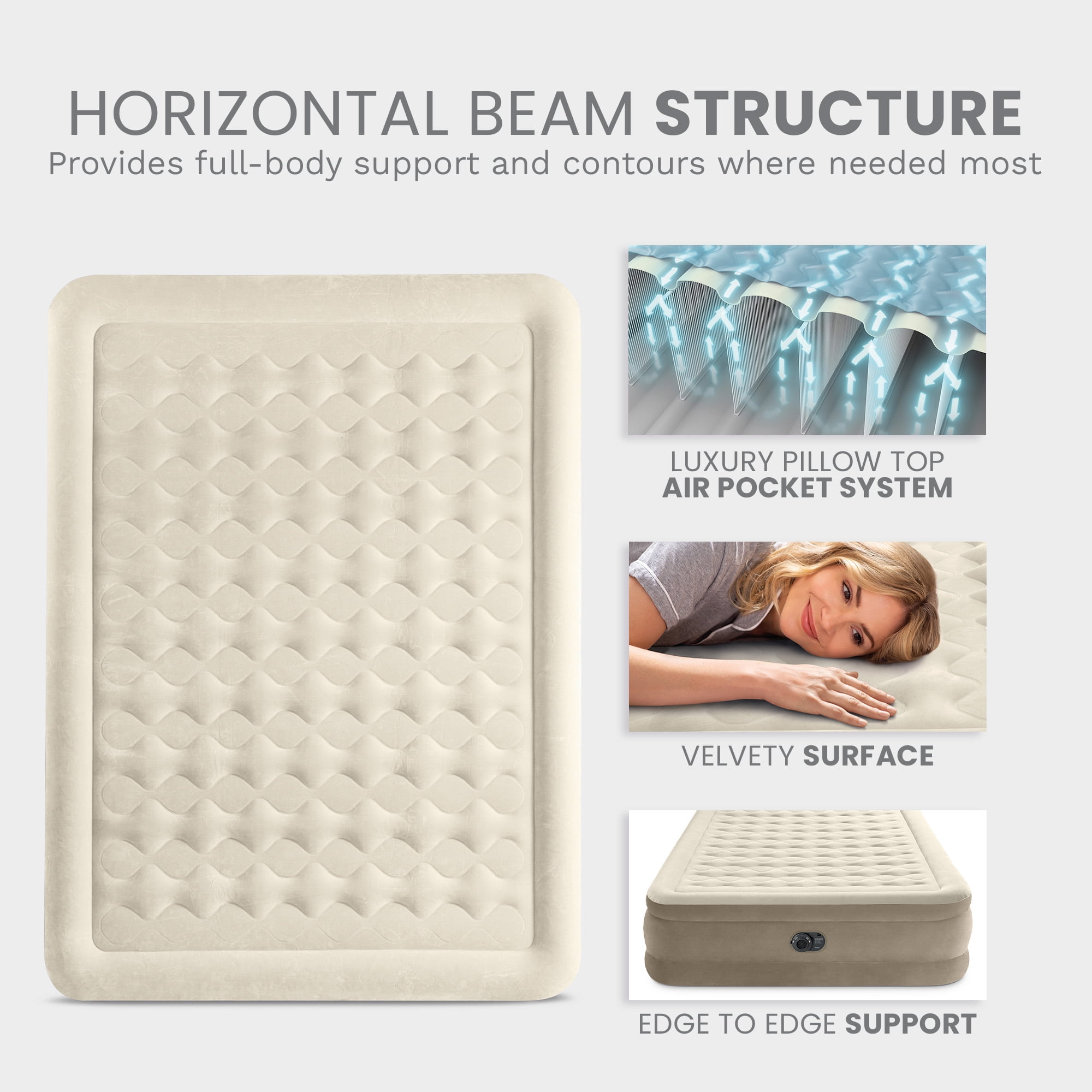 Intex 64427ED Dura-Beam Deluxe Ultra Plush Air Mattress w/ Pump, Queen