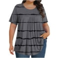 thumbnail image 2 of Liquidation d'Économies! Hauts Oversize pour Femmes en Liquidation, Hauts Blouse d'Été à Manches Courtes pour Femmes, Blouse Mode pour Femmes Imprimée Grande Taille à Manches Courtes Unie pour Dames à Col Rond Plissée, 2 of 5