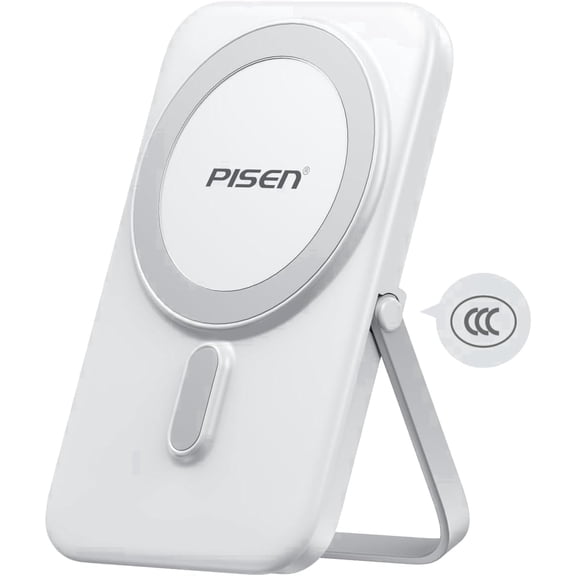 PISEN Magnetic Wireless Power Bank, 5000mAh portable charger with Stand, 20W USB-C Fast Charging Portable Charger, Magsafe-Compatible Battery Pack for iPhone 17/16/15/14/13/12