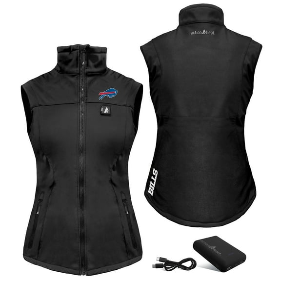 Women's ActionHeat Black Buffalo Bills 5V Softshell Battery Heated Full-Zip Vest