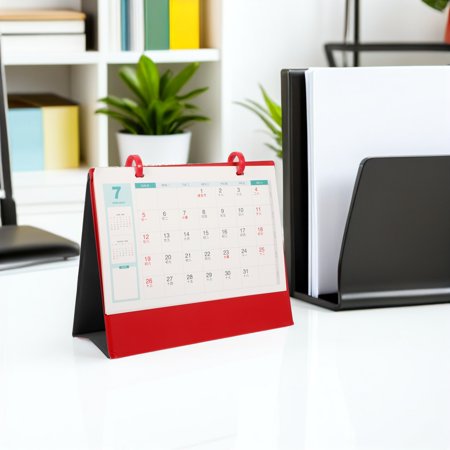 LIFKOME 2026 Standing Desktop Calendar Red PU Cover Monthly Office Planner Organizer