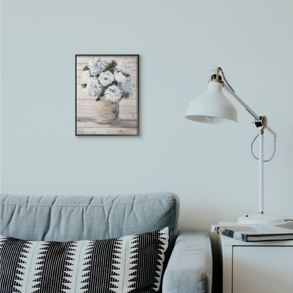 Stupell Industries Flower Pot Green Blue Pink Painting Framed Giclee Texturized Art by Julie DeRice