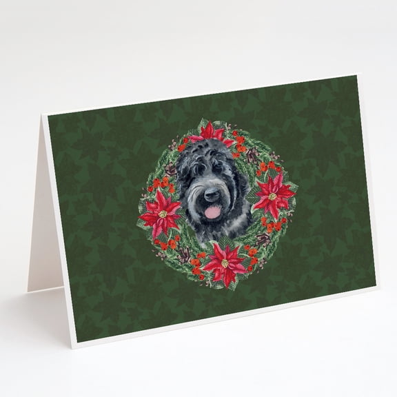 Black Russian Terrier Poinsetta Wreath Greeting Cards and Envelopes Pack of 8