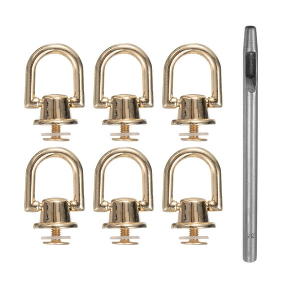 Uxcell 6pcs Metal Studs Rivets 6.6mm D-Ring Button Rivets with 3.5mm Leather Hole Punch for Leather, Gold Tone